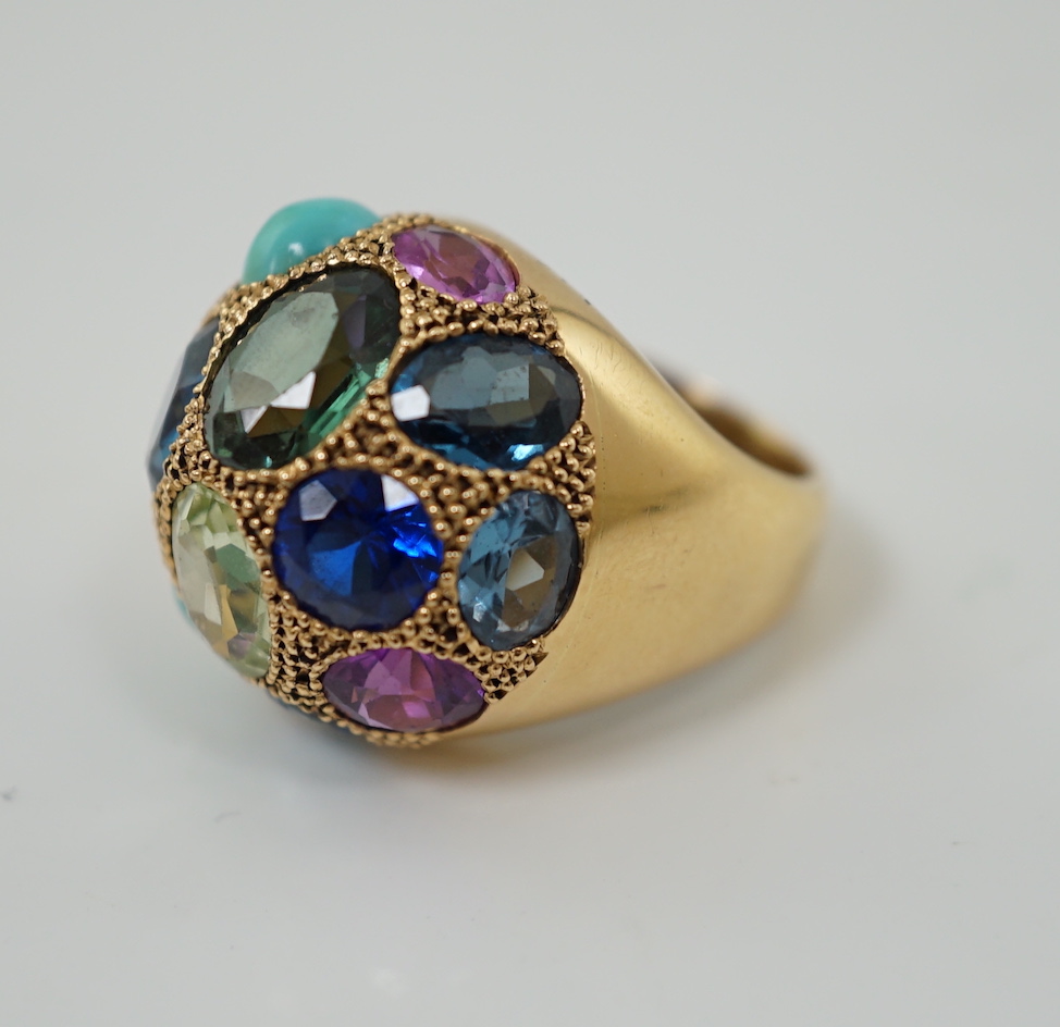 A 20th century Egyptian gold and multi gem set dress ring